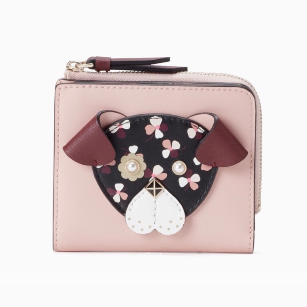 NWT! Kate ♠️ floral pup small l-zip bifold wallet